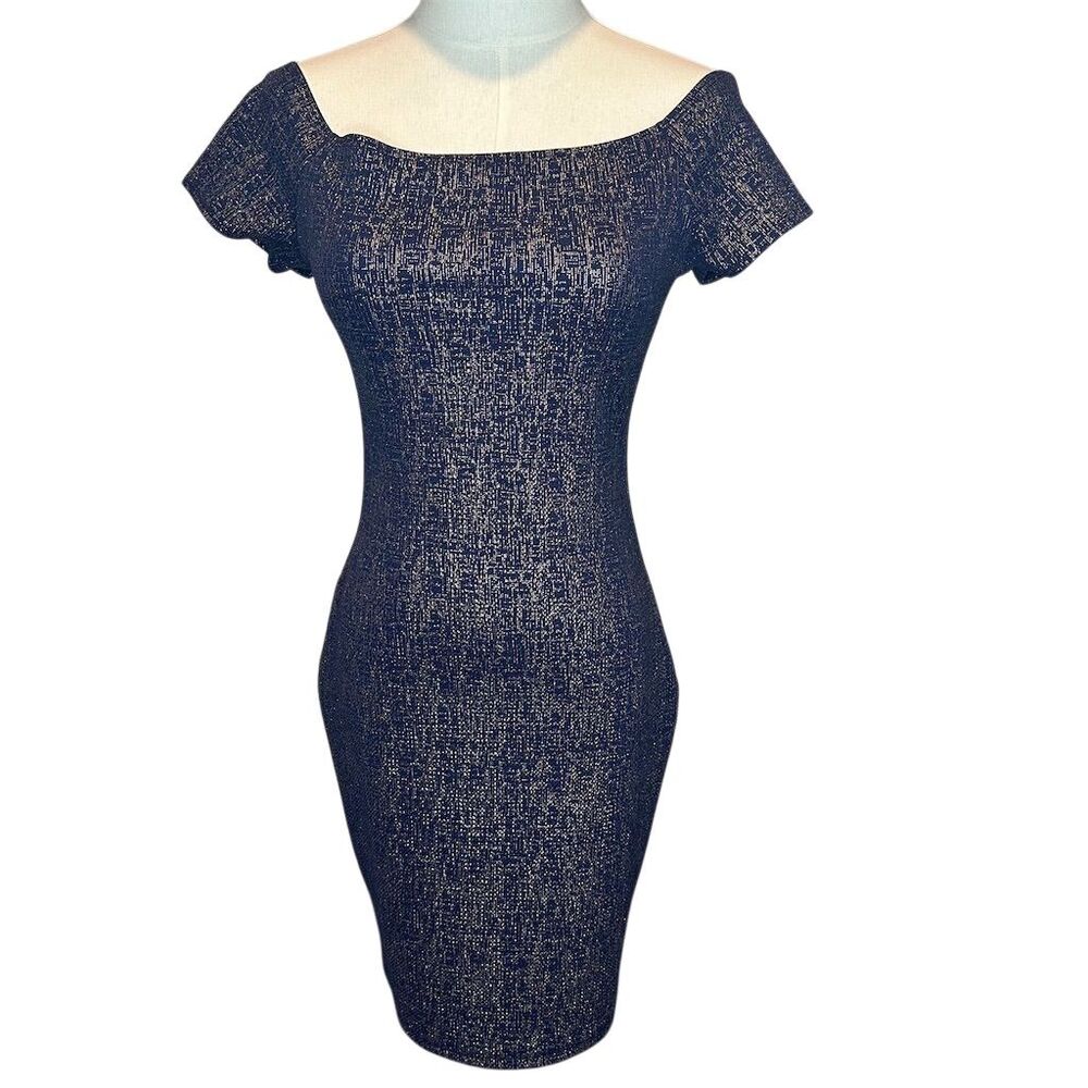 Brat Star Women's Off-Shoulder Metallic Blue Dress Size M Party Cocktail